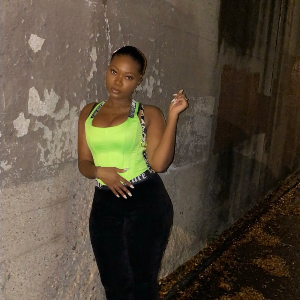 I AM GIA Neon Green Siobhan corset.